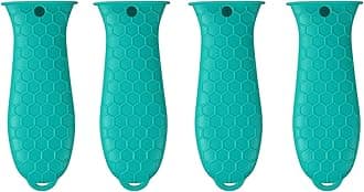 4 Pcs Silicone Hot Handle Holder, Non-Slip Potholder for Cast Iron Skillets & Frying Pans, Heat Resistant Sleeve Grip Cover, Metal Cookware Handle, Lake Blue