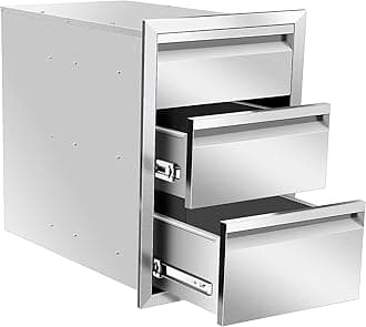 Outdoor Kitchen Drawer Single BBQ Drawer Stainless Steel BBQ Access Drawer with Handles, Flush Mount Storage Enclosed Cabinets Horizontal BBQ Island Drawers (18W x 24H x 23D Inch)