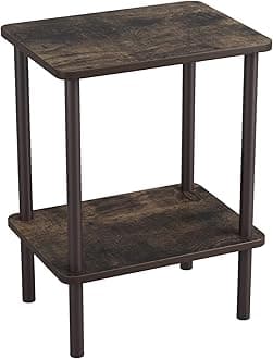 Apicizon 2 Tier End Table, Small Side Table with Solid Wood Legs, Boho Bedside Table with Storage Shelf, Nightstand for Small Spaces, Bedroom, Living Room, Entryway, Easy Assembly, Rustic Oak