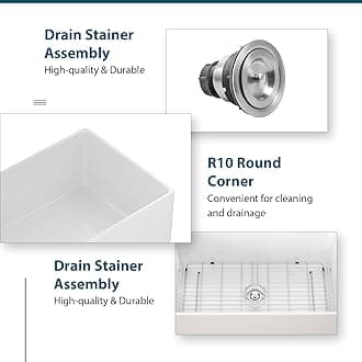 Farmhouse Sink - GhomeG 33 Inch White Farmhouse Kitchen Sink Fireclay Apron Front Single Bowl Barn Farmer Farm 33x20x9 Inch Large