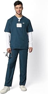 Knya Active Men's 5-Pocket Scrub Suit | Set of Top & Bottom | Half Sleeves | V Neck | Breathable Fabric | Comfortable | Durable | Uniform for Doctors, Nurses and Dentists