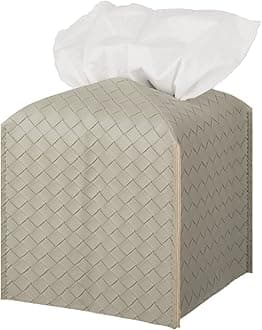 Tissue Box Cover PU Leather Tissue Holder Square Facial Tissue Case Facial Paper Organizer Dispenser for Bathroom, Vanity Countertop, Tabletop, Car, Evergreen
