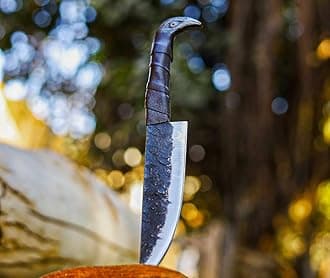 Custom Handmade Hunting Knife Hand Forged Predator Hunter Raven Head Hilt, Fixed Blade Full Tang Hunting Tracker Knives With Real Leather Sheath.
