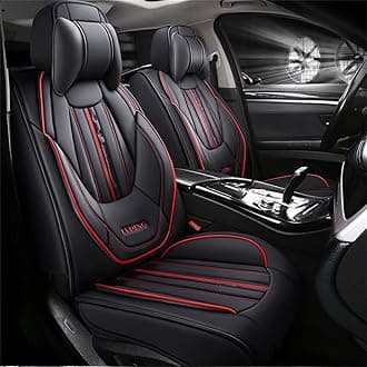 Luxury 5-Seat Car Seat Covers Fit for Compass Full Set Cushion Leather Front Rear Seat Protectors Non-Slip Waterproof Durable Vehicle Seat Covers with Headrest(Black)