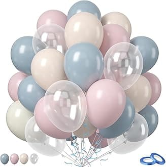 Dusty Pink Blue Balloons, 50PCS 12Inch Gender Reveal Balloon Set with Mist Blue Pink Sand White Transparent balloon for Boy or Girl Gender Reveal Baby Shower Wedding Party Decoration