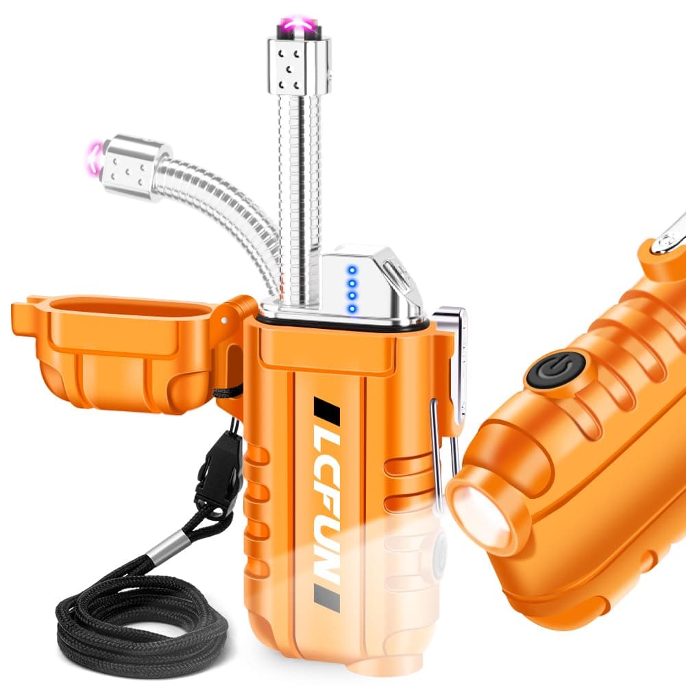 USB Rechargeable Electric Arc Lighter Windproof Plasma Lighters with LED Battery Display, Waterproof Matches with Flashlight for Camping, Survival Tactical Gear