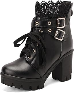 Goth Platform Boots Chunky High Heels Ankle Boots Lace Buckle Gothic Cosplay Booties Zipper Punk Shoes