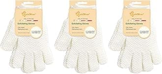 Evridwear Exfoliating Gloves for Shower, 100% Nylon Thick Soft Medium Heavy Bathing Gloves Dead Skin Remover Body Scrubber Smooth Skin with Hang Loop, 3 Pairs Light White