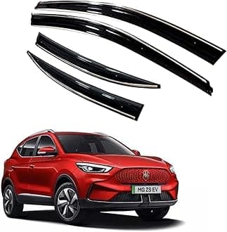 ROYALTECH Premium Chromeline & Silverline Unbreakable Car Rear Window Wind Deflectors & Side Door Visor Rain Guard Compatible with (MG ZS EV (2020 Onwards))