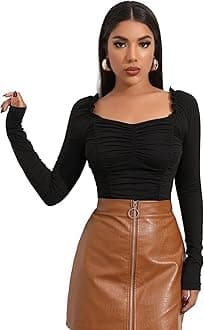Women's & Girl's Polyester Slim Fit Full Sleeve, Sweat Hear Neck, Frill Trim Ruched Crop Top