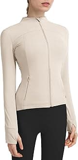 Women's Slim Fit Full Zip Athletic Running Sports Workout Jacket with Thumb Holes