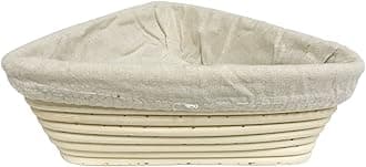 9 inch Triangle Shaped Banneton Brotform Bread Dough Proofing Rising Rattan Handmade Basket with Linen Liner Cloth - 23 x 23 x 8cm