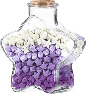 Zerodeko Origami Star Paper Strips with Star Shaped Bottle - 6.29X5.31X3.14 Inch Mini Wishing Bottle Decoration Kit with 540 Paper Stars for Diy Holiday Party Favors and Home D Cor