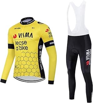 Men's Cycling Clothing Set Long Sleeve Cycling Jersey Zipper Pocket Bike Outfit Cycling Bib Pants Gel Padded