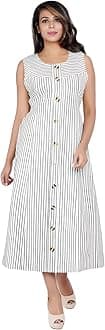 GenericWomen Cotton Straight Sleeveless Round Neck Stripe Kurta/Kurtis