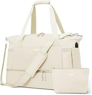 ETRONIK Gym Bag Womens, Travel Duffel Bag, Easyjet Cabin Bag 45x36x20 Underseat, Weekend Bag with Shoes Compartment, Hospital Bag with Wet Pocket & USB Charging Port, Overnight Sports Bag, Beige