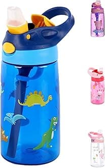 Kids Water Bottle with Straw & Handle - BPA Free 16 oz Leakproof Design for School & Outdoor Activities - Durable Tritan Plastic (BLUE)