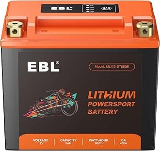 EBL Motorcycle Battery 12V 8Ah 480A Lithium LiFePO4 Powersports Battery, Compatible ATV, UTV, Jet Ski, Quad, Lawn Mower, Tractor, Scooter,Motocross, Motorboat and Generator Battery