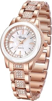 SIBOSUNLadies Watches,Bling Watch Ladies with Strap Stainless Steel Band, Gold Ladies Watch Sale&Fashion Bracelet Quartz Dress Crystal Watches for Women-Rose Gold