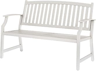 Grand patio Garden Bench, Outdoor Bench with Anti-Rust Steel Metal Frame, Stamped Pattern, Choice of Colours, Suitable for Indoor, Outdoor, Patio, Park (Farmhouse, White)