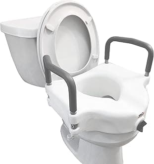 Carex 4.5 Inch Raised Toilet Seat with Arms, Supports Up to 300 lbs. Capacity, Elevating and Raising Toilet Seat Riser for Elderly and Handicap, Padded Armrests for Support, White