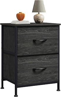 WLIVE Night Stand, Small Dresser with 2 Drawers & Wooden Top, Nightstand with Fabric Bins, Bedside Table End Table for Bedroom, Closet, Entryway, College Dorm, Charcoal Black