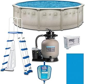 Steel Frame Above-Ground Pool Kit, DIY Family Size Backyard Pool with Sand Filter Pump, Ladder, Liner, Skimmer, and Net (Laredo, 18' x 52")