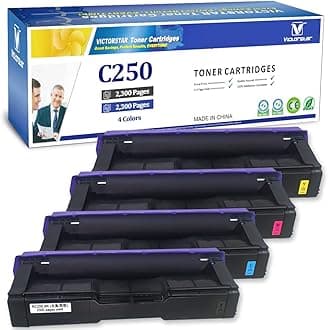 4 Color Compatible Toner Cartridges SP C250 C260 C261 High Capacity 2300 Pages for Black Cyan Magenta Yellow for RICOH Aficio SP C250DN C250SF C260DNW C260SFNW C261SFN C261SFNw C261DNw Laser Printers