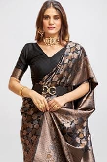 Womens Kanjivaram Silk Saree with Zari Woven Saree With Blouse Piece