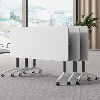 Conference Table, Folding Conference Room Tables with Flip-Top Design, Mobile Rectangular Modular Tables for Office Meetings and Training Sessions (White, 47.2×23.6×29.5in)