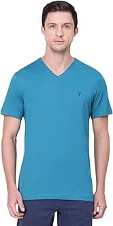 Van Heusen Men Cotton Athleisure Smart Tech Regular Fit T-Shirt - Easy Stain Release, Anti Stat, Ultra Soft_60001_Turkish Blue_M