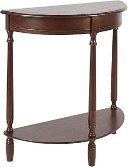 Decor Therapy Simplify Half Round Accent Table, Walnut, 28.25w 11.8d 28.25h