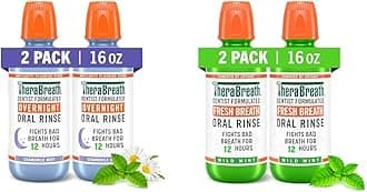 TheraBreath Overnight Mouthwash 16 fl oz (Pack of 2) & TheraBreath Fresh Breath Mouthwash 16 Fl Oz (2-Pack) Bad Breath Bundle