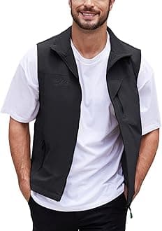 GihuoMen's Lightweight Softshell Sleeveless Golf Vest with Zipper Pockets for Travel Hiking Fishing Safari Outwear