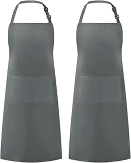 Syntus Adjustable Bib Apron with 2 Pockets Cooking Kitchen Aprons for Women Men Chef, Grey Dark, 26.8 × 33.1 inch