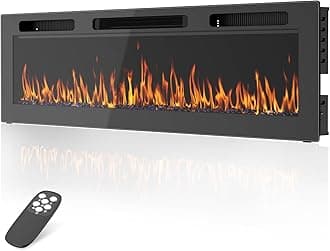 42 Inch Electric Fireplace Recessed and Wall Mounted with Adjustable Flame & Ember Color, Remote Control with Timer, Touch Screen, 750/1500W