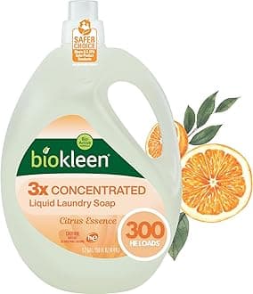 - Biokleen Natural Laundry Detergent Liquid - 300 Loads- Eco Friendly Concentrated Plant Based Safe for Kids and Pets No Artificial Colors or Preservatives