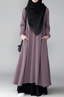 Two Pieces Abaya Dress with Elasticated Sleeves made with Nida Matte Fabric - Knee length Burqa for Women and Girls