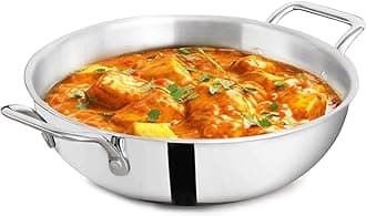 The Indus Valley Triply Stainless Steel Kadai | Medium 23.4cm/9.2 inch, 2.7Ltr, 1.2kg | Induction Friendly | Nonstick 3-Layer Body, 100% Pure & Toxin-Free, No Chemical Coating