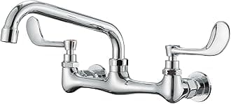 Kitchen Faucets Wall Mount 2 Handle with 12" Swivel Spout 8" Center Commercial Sink Faucet Polished Chrome Utility Laundry Faucet Restaurant Bar Mixer Tap Brass Constructed