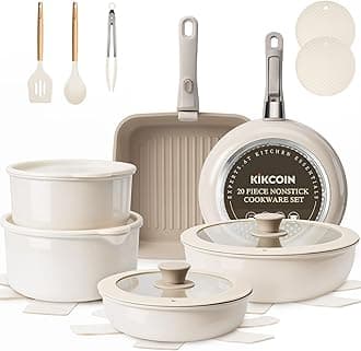 KIKCOIN Nonstick Pots and Pans Set, 22 Pack Ceramic Cookware Set with Detachable Handle, Induction RV Kitchen Cooking Set with Removable Handle, Frying Pans - Dishwasher/Oven Safe, PFOA Free