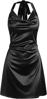 ZAFUL Women's Satin Sleeveless Spaghetti Strap Mini Dress Side Slit Cowl Neck Cocktail Party Dresses