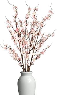4 PCS Artificial Plum Blossom Party Decorations Fake Cherry Flowers Faux Long Stems Wintersweets Silk Flowers Arrangement for Wedding Home Office Bedroom Decor(Light Pink)