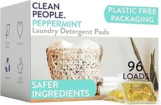 The Clean People Laundry Detergent Capsules - Hypoallergenic - Ultra Concentrated, Recyclable Packaging, Stain Fighting - Peppermint, 96 Pack