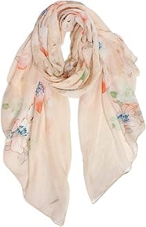 GERINLY Lightweight Scarves Fashion Flowers Print Women Cotton Wrap Scarf, Beigepink, Medium