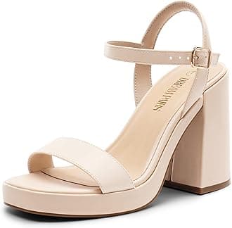 DREAM PAIRSHeels for Women Block Chunky Platform High Heels Open Toe Fashion Wedding Party Evening Prom Dance Ankle Strap Dress Pump Sandals Shoes