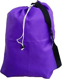 Laundry Bag with Drawstring, Strap, Locking Closure, Color: Purple, Size: 22x28