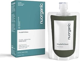 nuorganic ‘Mudalicious’ Dead Sea Mud Mask - 150g | Clear + Brighten with Kaolin Clay, Willow Bark Extract, Plant Stem Cells | Vegan, Cruelty-Free Skincare
