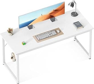 ODK 54 Inches Large Computer Desk for Home Office, Modern Desk for Small Spaces, Writing Desk with Headphone Hooks, White