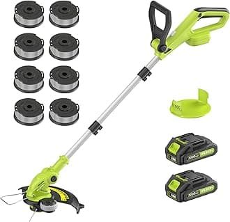 JAGROM Electric String Trimmer Cordless with 2x2.0Ah Battery, 20V Battery Powered 12-inch Lawn Mover & Edger Lawn Tool with Charger, Powered Grass Trimmer with 8pcs Spool Line for Yard, Garden, Green